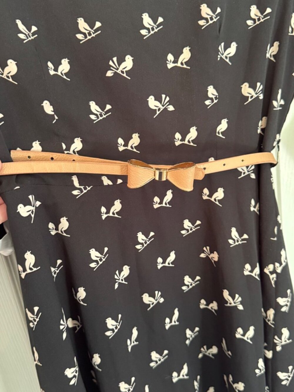 Yumi Bird Print 3/4 Sleeve Navy Blue Mini Length Collared Dress Size 10 - Picture 7 of 9